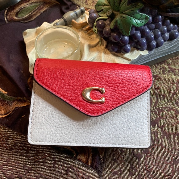 SOLD⛔️Authentic COACH Pebbled leather Colorblock flap snap card case - Picture 5 of 8